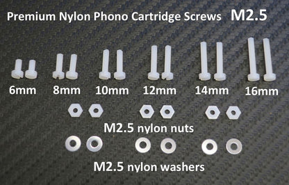 Premium Nylon Phono Cartridge Screw Set M2.5 Screws Non-Magnetic - New0