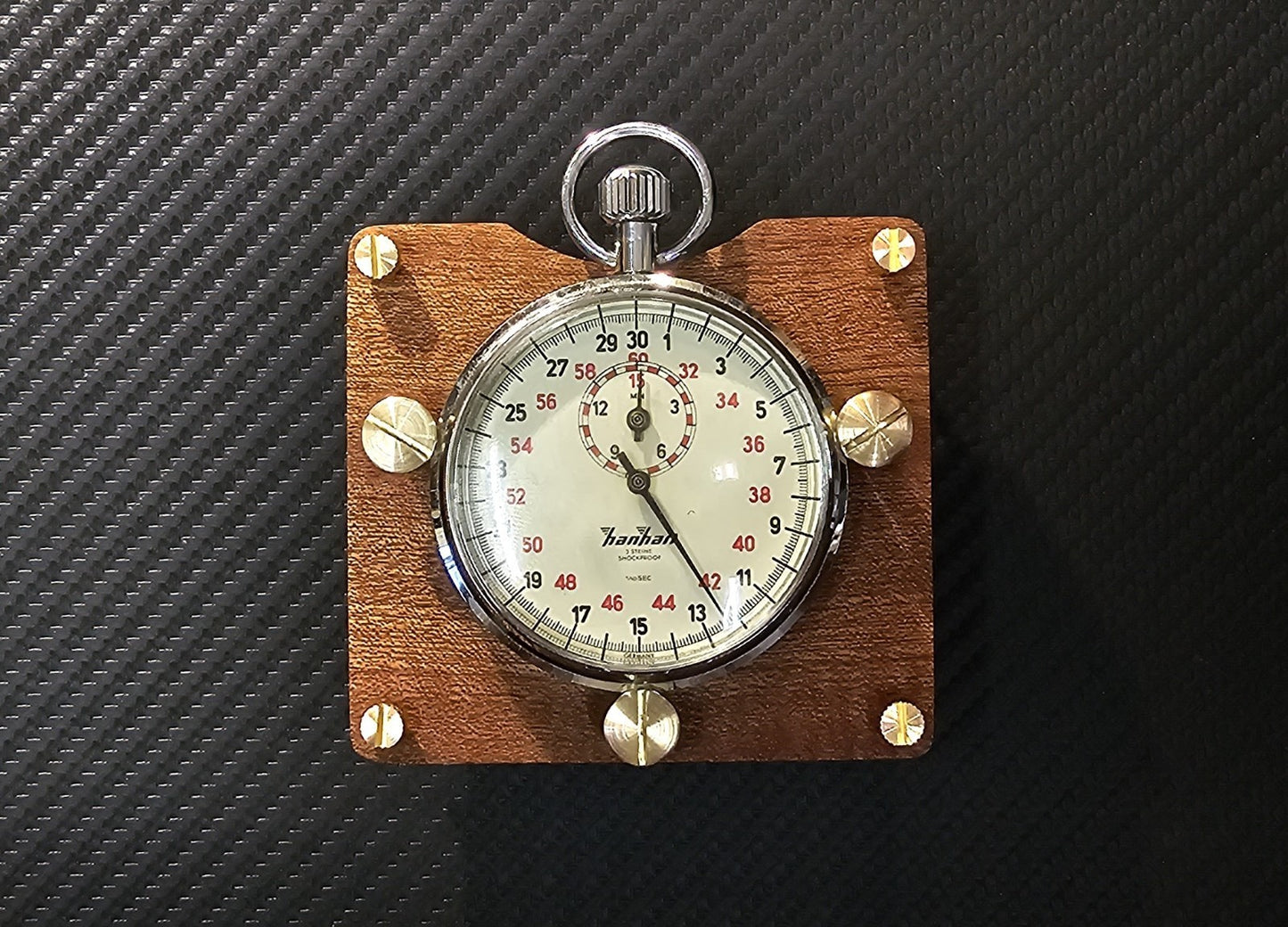 Custom-Made Mahagoni Wood Board Dashboard Cockpit with Hanhart Stoppuhr Rallye1
