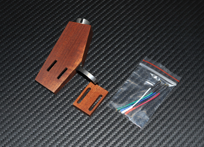 Custom-Made Headshell for Lenco L75 made of Mahogani Wood / Spacer / Wires0