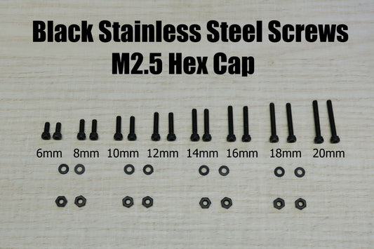 Black Phono Screw Kit M2.5 Hex Cap Stainless Steel for Cartridge Headshell 6-200