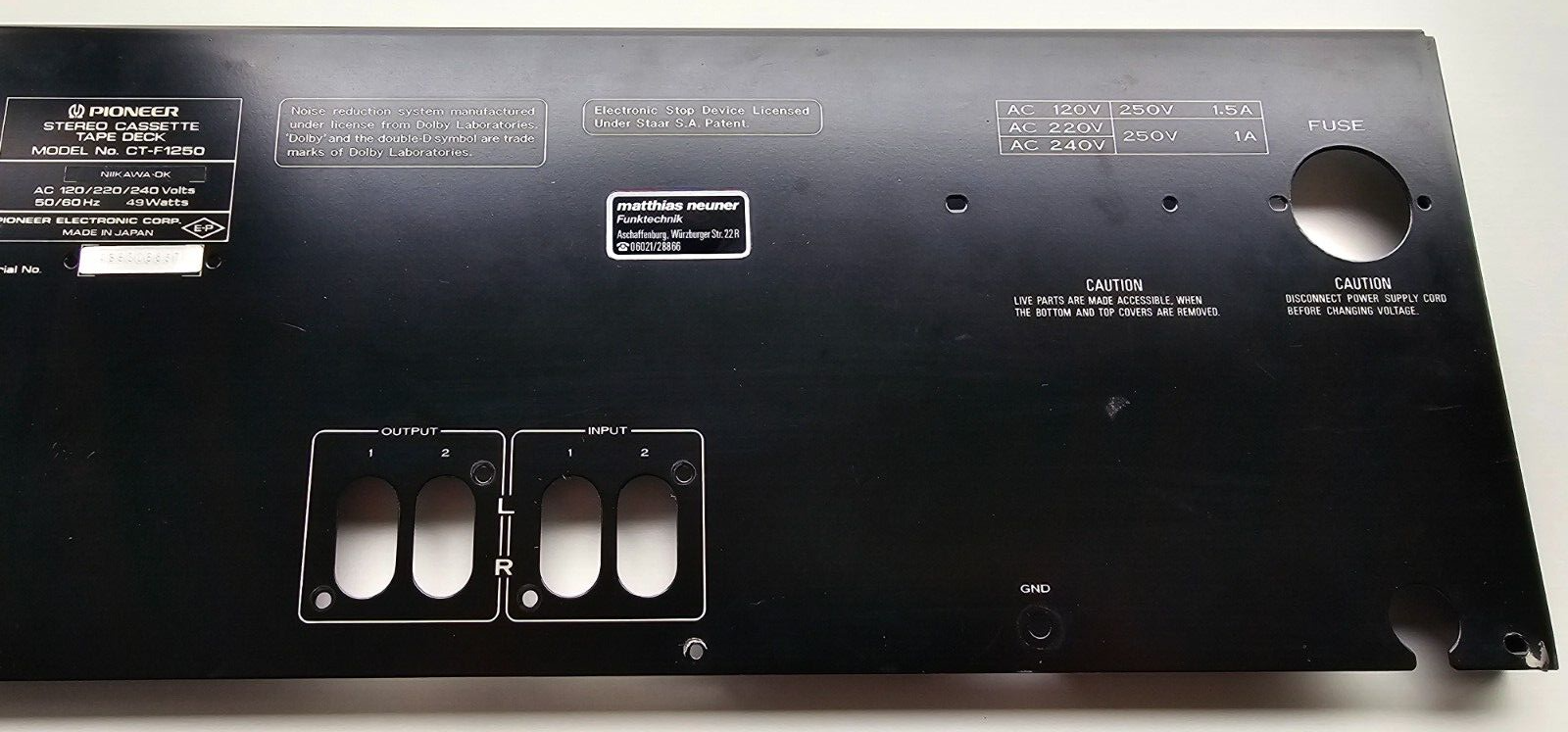 Pioneer CT-F1250 / Back cover / Spare part / Genuine Part1