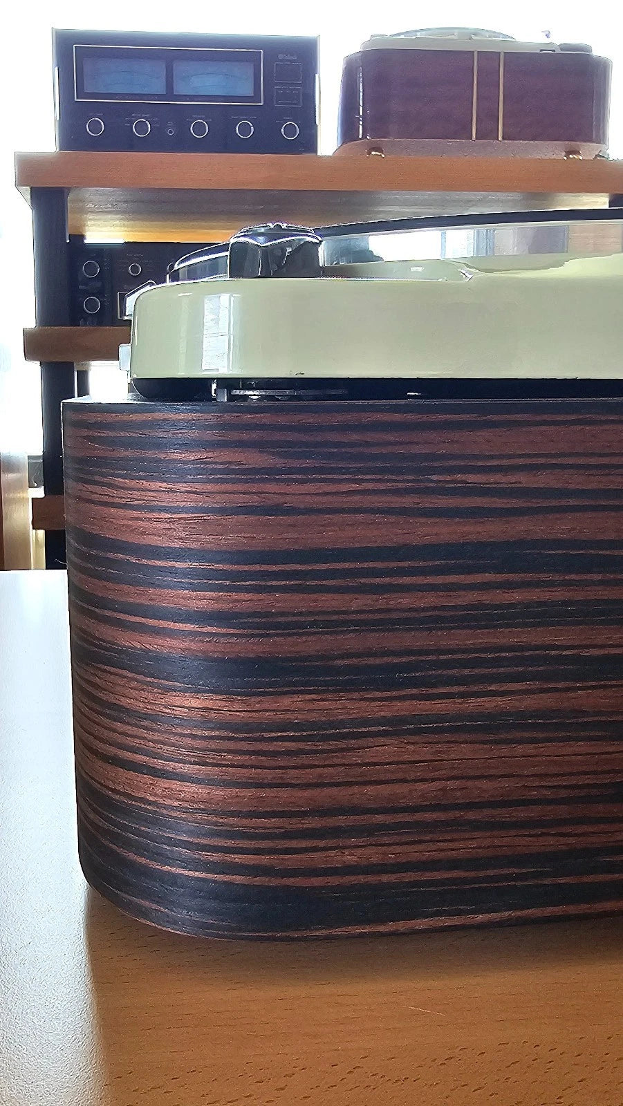 Custom-Made Plinth for Thorens TD124 made of High Fidelity MDF & Makassar Ebony Veneer