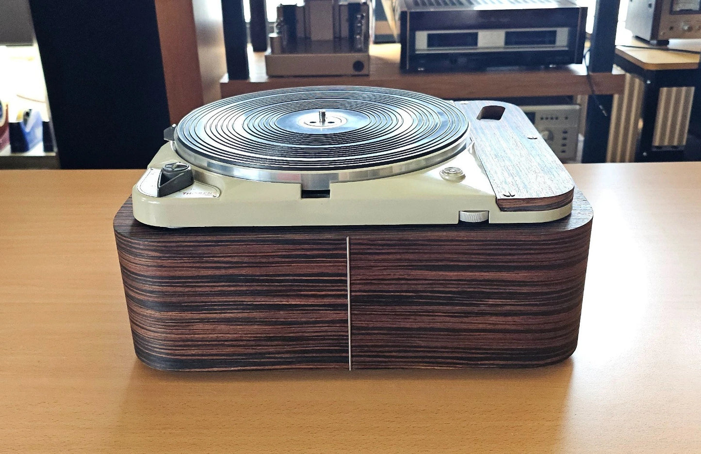 Custom-Made Plinth for Thorens TD124 made of High Fidelity MDF & Makassar Ebony Veneer